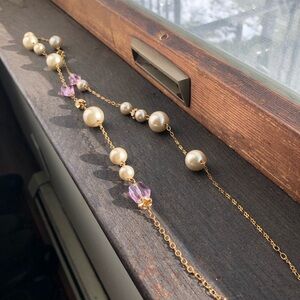 Vintage JCrew Pearl Bauble & Glass Beaded gold toned necklace